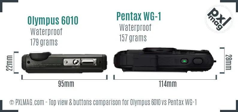 Olympus 6010 vs Pentax WG-1 top view buttons comparison