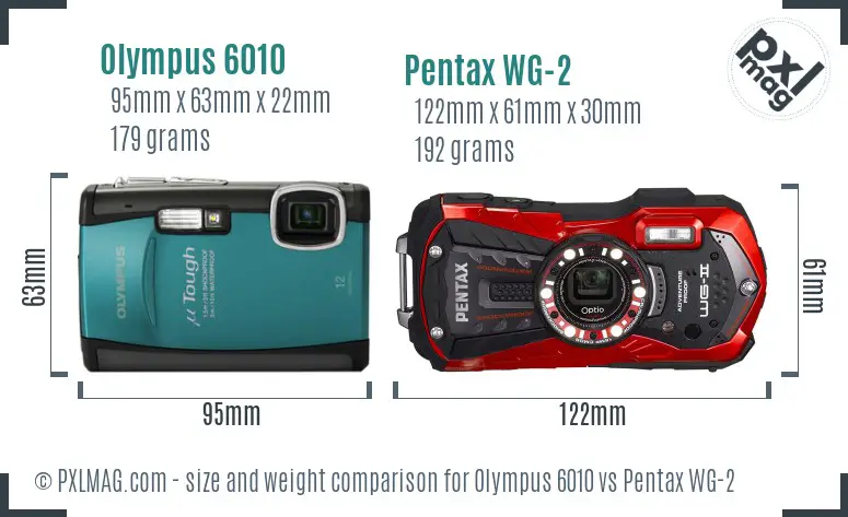 Olympus 6010 vs Pentax WG-2 size comparison