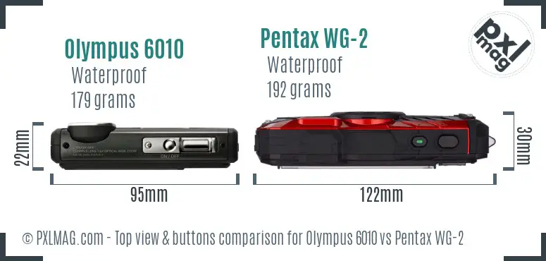Olympus 6010 vs Pentax WG-2 top view buttons comparison
