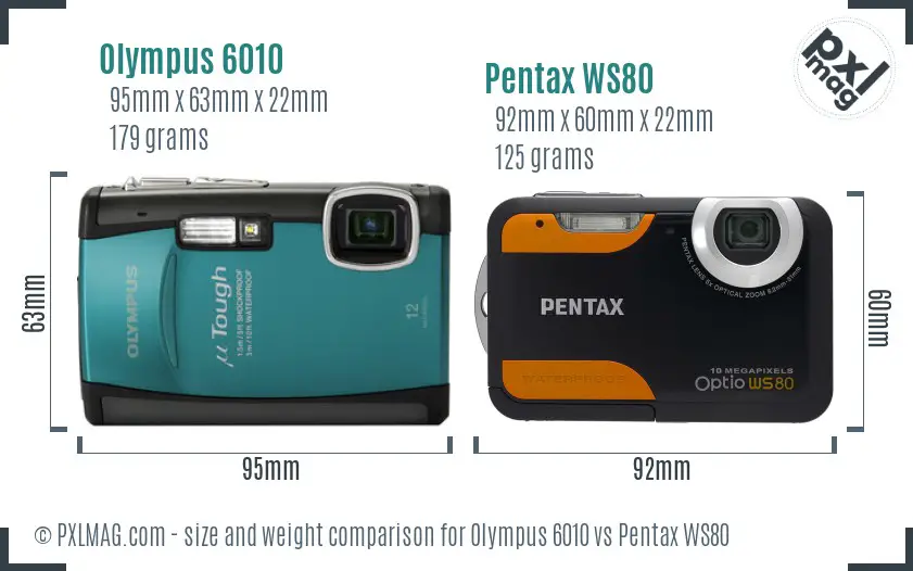 Olympus 6010 vs Pentax WS80 size comparison