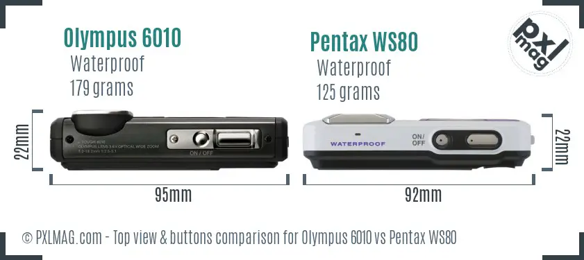 Olympus 6010 vs Pentax WS80 top view buttons comparison
