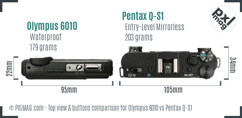 Olympus 6010 vs Pentax Q-S1 top view buttons comparison