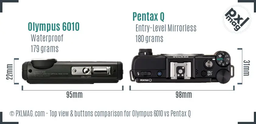 Olympus 6010 vs Pentax Q top view buttons comparison