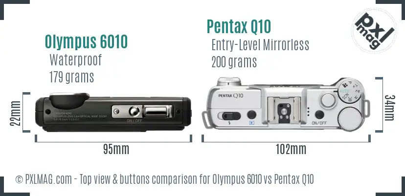 Olympus 6010 vs Pentax Q10 top view buttons comparison