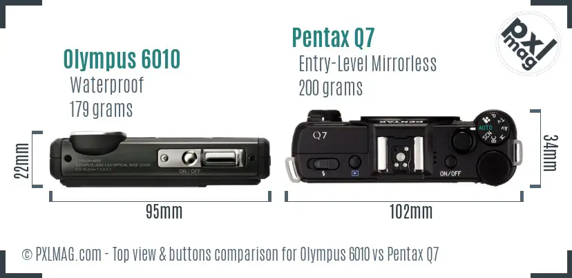 Olympus 6010 vs Pentax Q7 top view buttons comparison