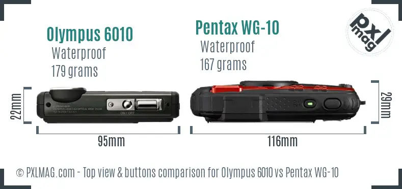 Olympus 6010 vs Pentax WG-10 top view buttons comparison Olympus 6010 vs Pentax WG-10 top view buttons comparison