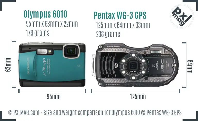 Olympus 6010 vs Pentax WG-3 GPS size comparison