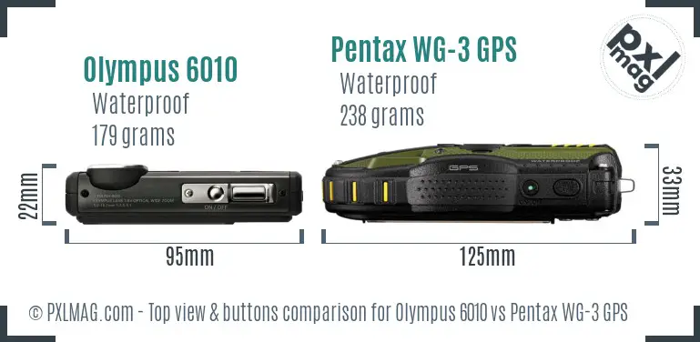 Olympus 6010 vs Pentax WG-3 GPS top view buttons comparison