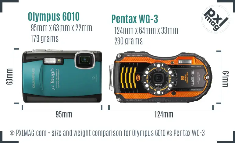 Olympus 6010 vs Pentax WG-3 size comparison