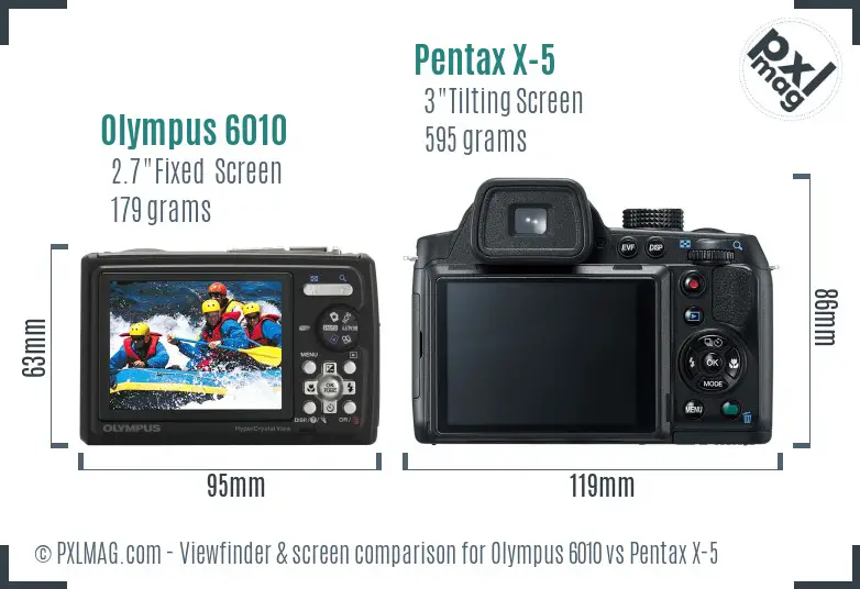 Olympus 6010 vs Pentax X-5 Screen and Viewfinder comparison Olympus 6010 vs Pentax X-5 Screen and Viewfinder comparison