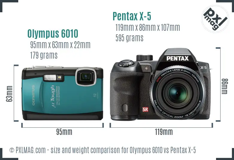 Olympus 6010 vs Pentax X-5 size comparison Olympus 6010 vs Pentax X-5 size comparison