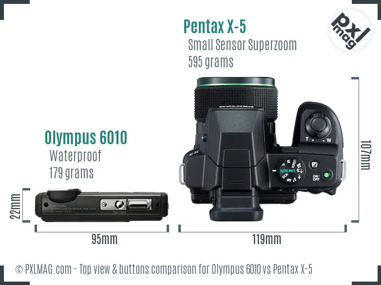 Olympus 6010 vs Pentax X-5 top view buttons comparison Olympus 6010 vs Pentax X-5 top view buttons comparison