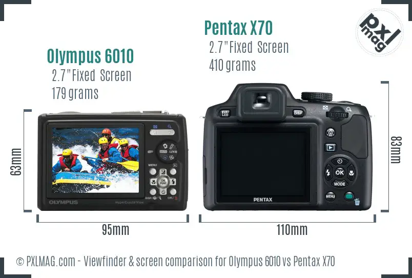 Olympus 6010 vs Pentax X70 Screen and Viewfinder comparison