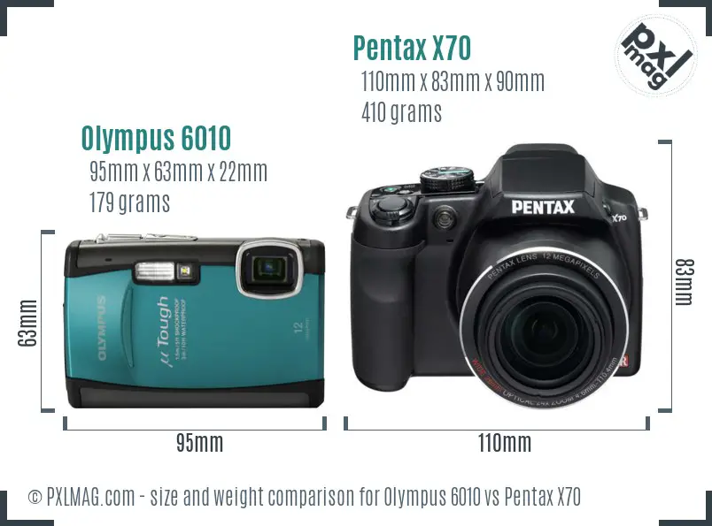 Olympus 6010 vs Pentax X70 size comparison