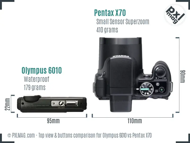 Olympus 6010 vs Pentax X70 top view buttons comparison