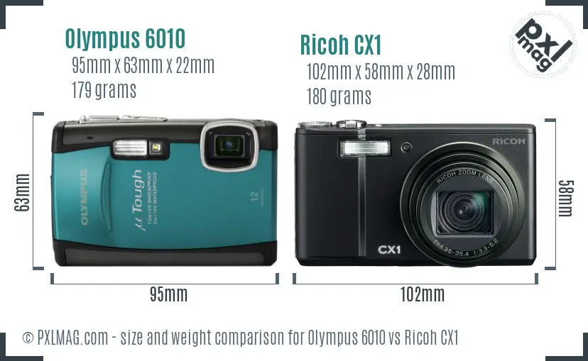 Olympus 6010 vs Ricoh CX1 size comparison Olympus 6010 vs Ricoh CX1 size comparison