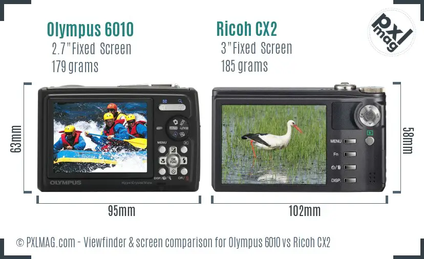 Olympus 6010 vs Ricoh CX2 Screen and Viewfinder comparison Olympus 6010 vs Ricoh CX2 Screen and Viewfinder comparison