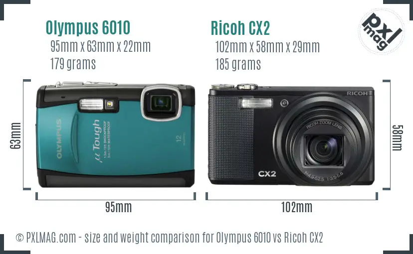 Olympus 6010 vs Ricoh CX2 size comparison Olympus 6010 vs Ricoh CX2 size comparison