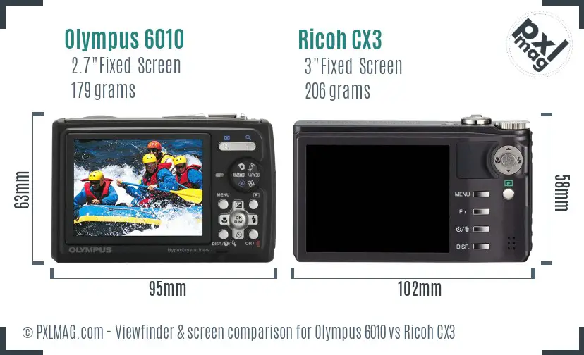 Olympus 6010 vs Ricoh CX3 Screen and Viewfinder comparison