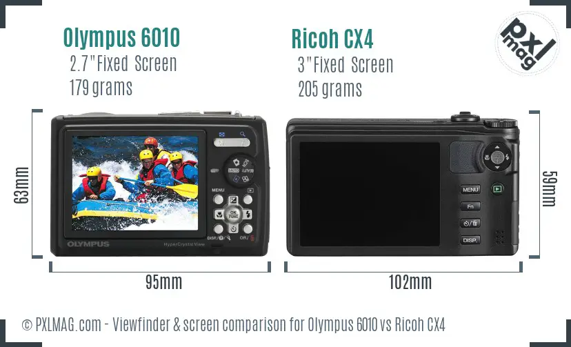 Olympus 6010 vs Ricoh CX4 Screen and Viewfinder comparison