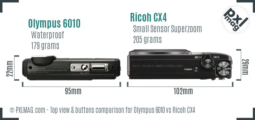 Olympus 6010 vs Ricoh CX4 top view buttons comparison