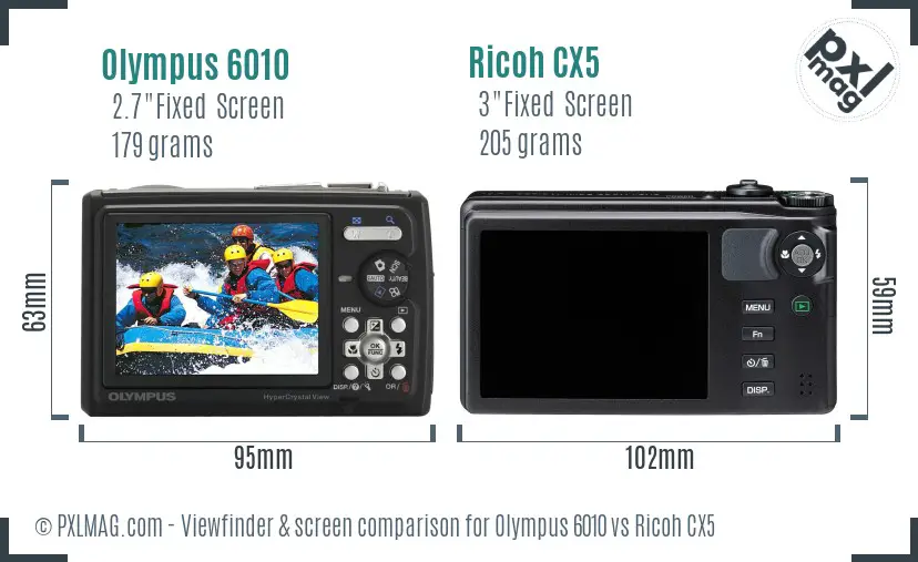 Olympus 6010 vs Ricoh CX5 Screen and Viewfinder comparison