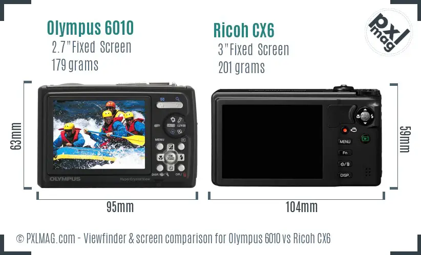 Olympus 6010 vs Ricoh CX6 Screen and Viewfinder comparison