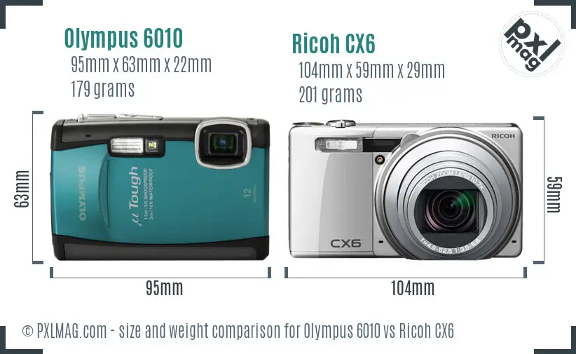 Olympus 6010 vs Ricoh CX6 size comparison