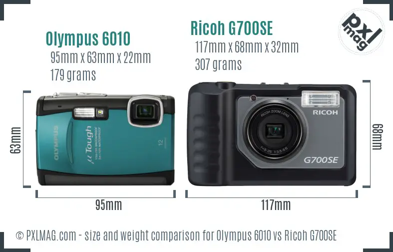 Olympus 6010 vs Ricoh G700SE size comparison