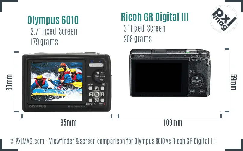 Olympus 6010 vs Ricoh GR Digital III Screen and Viewfinder comparison