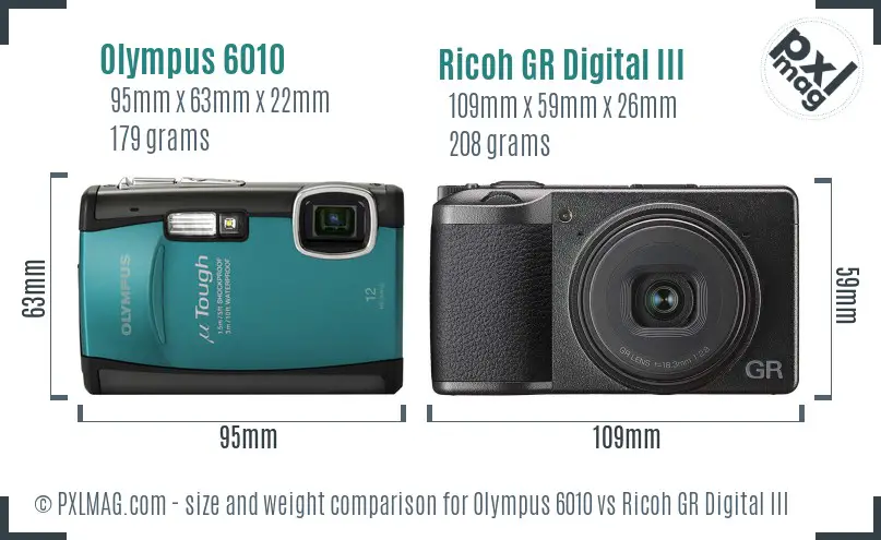 Olympus 6010 vs Ricoh GR Digital III size comparison