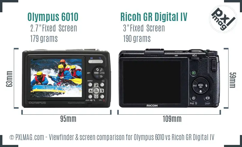 Olympus 6010 vs Ricoh GR Digital IV Screen and Viewfinder comparison