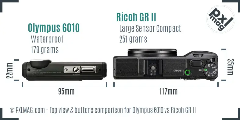 Olympus 6010 vs Ricoh GR II top view buttons comparison