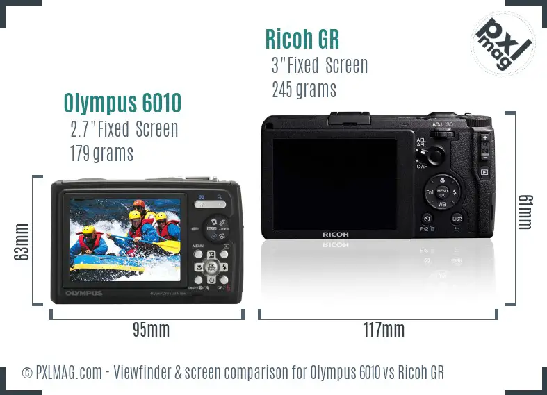 Olympus 6010 vs Ricoh GR Screen and Viewfinder comparison