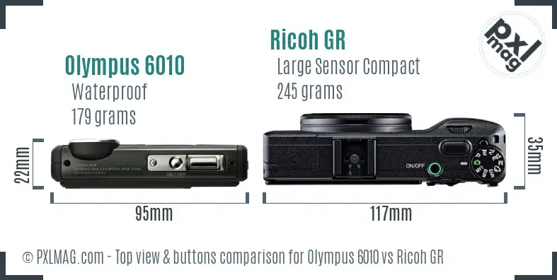 Olympus 6010 vs Ricoh GR top view buttons comparison