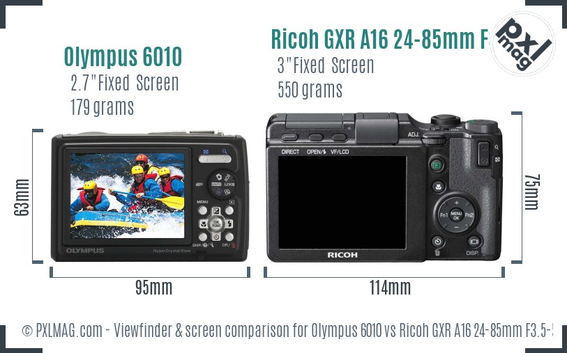 Olympus 6010 vs Ricoh GXR A16 24-85mm F3.5-5.5 Screen and Viewfinder comparison