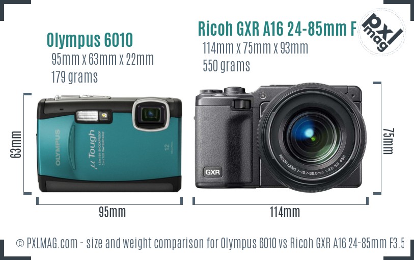Olympus 6010 vs Ricoh GXR A16 24-85mm F3.5-5.5 size comparison