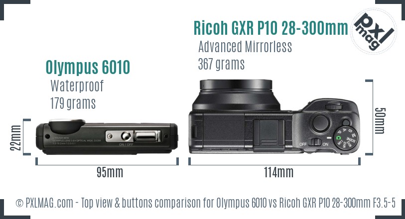 Olympus 6010 vs Ricoh GXR P10 28-300mm F3.5-5.6 VC top view buttons comparison