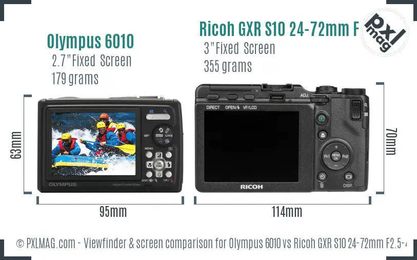 Olympus 6010 vs Ricoh GXR S10 24-72mm F2.5-4.4 VC Screen and Viewfinder comparison Olympus 6010 vs Ricoh GXR S10 24-72mm F2.5-4.4 VC Screen and Viewfinder comparison