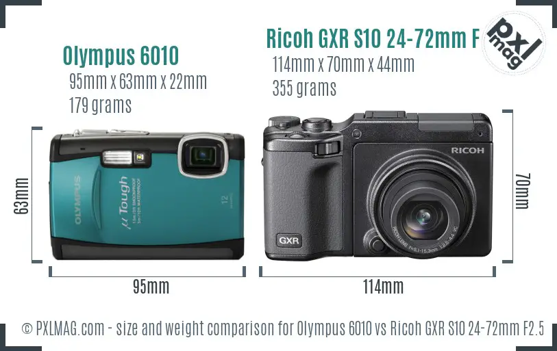 Olympus 6010 vs Ricoh GXR S10 24-72mm F2.5-4.4 VC size comparison Olympus 6010 vs Ricoh GXR S10 24-72mm F2.5-4.4 VC size comparison