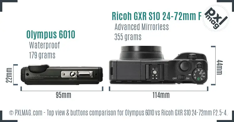 Olympus 6010 vs Ricoh GXR S10 24-72mm F2.5-4.4 VC top view buttons comparison Olympus 6010 vs Ricoh GXR S10 24-72mm F2.5-4.4 VC top view buttons comparison