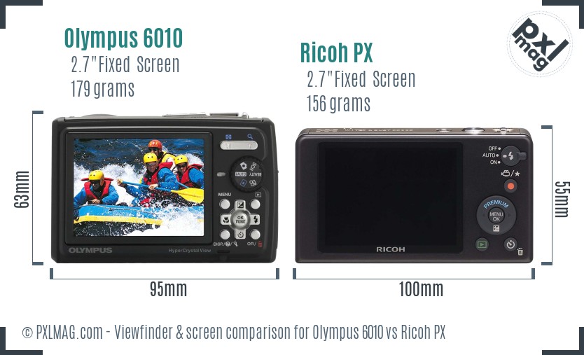 Olympus 6010 vs Ricoh PX Screen and Viewfinder comparison