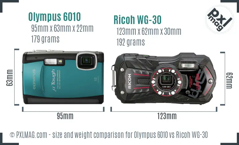 Olympus 6010 vs Ricoh WG-30 size comparison