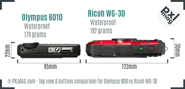 Olympus 6010 vs Ricoh WG-30 top view buttons comparison
