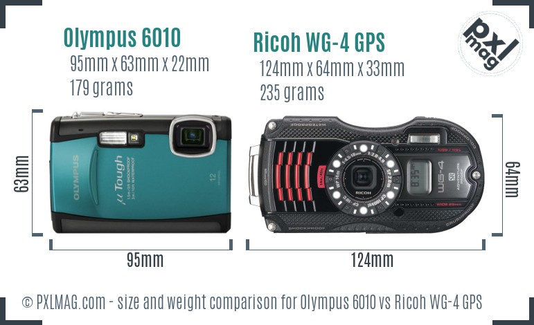 Olympus 6010 vs Ricoh WG-4 GPS size comparison