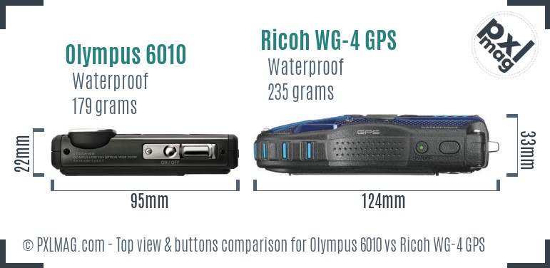 Olympus 6010 vs Ricoh WG-4 GPS top view buttons comparison