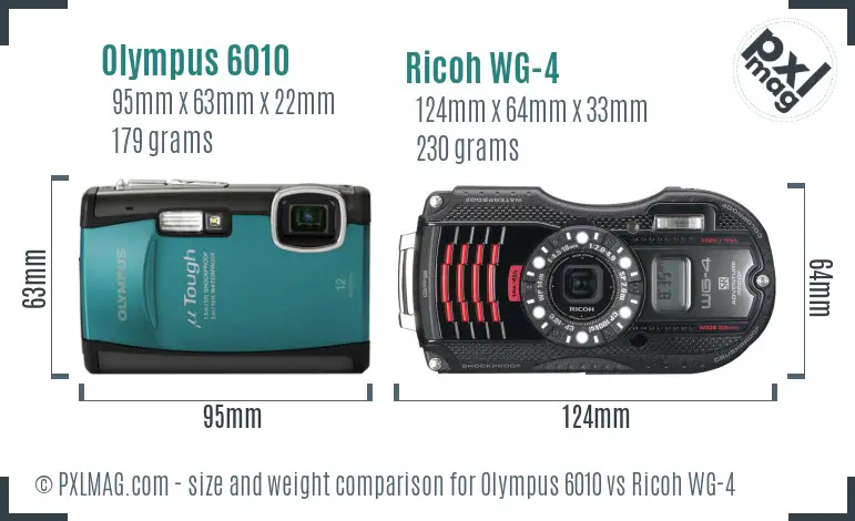Olympus 6010 vs Ricoh WG-4 size comparison