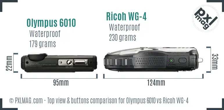 Olympus 6010 vs Ricoh WG-4 top view buttons comparison