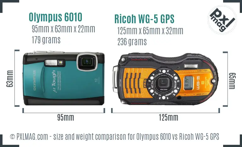 Olympus 6010 vs Ricoh WG-5 GPS size comparison