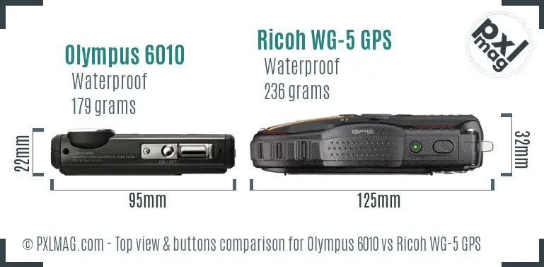 Olympus 6010 vs Ricoh WG-5 GPS top view buttons comparison